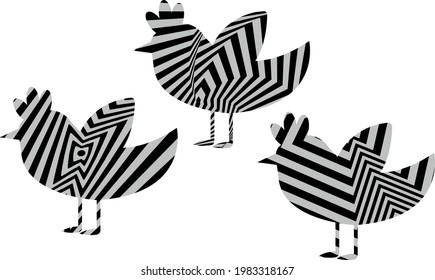 Geflügelhähnchen mit Textur im Op-Art-Stil auf weißem Hintergrund