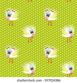 poultry chicken white on a green background in a spot speckled, vector seamless pattern