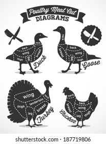 Poultry Cuts Diagram in Vintage Style