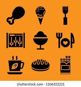 poultry, dessert, white, fork, diner and industrial icon vector set. Flat vector design with filled icons. Designed for web and software interfaces