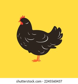 Poultry farm bird. Illustration of Chicken isolated on yellow background.