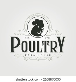 poultry farm house vintage logo vector symbol illustration design, hen logo images