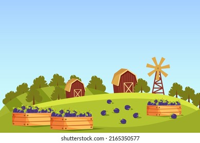 Poultry farm landscape vector banner or background