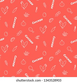 Poultry farm product vector seamless pattern print red icons texture.