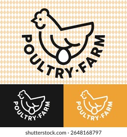Poultry farm sign. Hen and egg in linear style icon. Organic natural product.