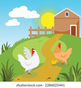 Poultry farm Square Banner | Vector illustration