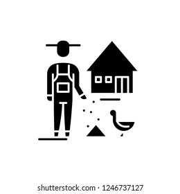 Poultry farming black icon, vector sign on isolated background. Poultry farming concept symbol, illustration 