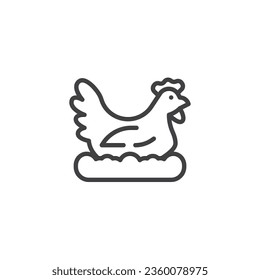 Poultry farming line icon. linear style sign for mobile concept and web design. Chicken on nest outline vector icon. Symbol, logo illustration. Vector graphics