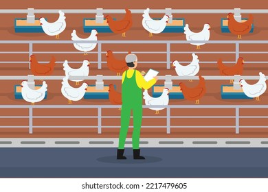 Poultry free run chicken farm production 2d vector illustration concept for banner, website, illustration, landing page, flyer, etc.