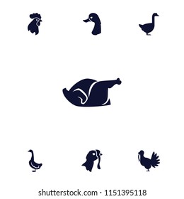 Poultry icon. collection of 7 poultry filled icons such as goose, chicken, turkey. editable poultry icons for web and mobile.