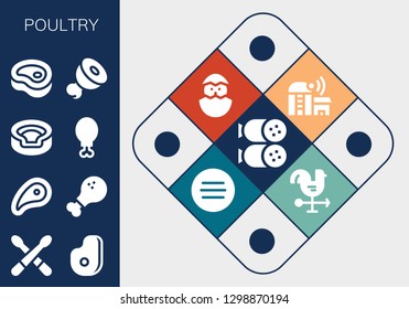  poultry icon set. 13 filled poultry icons. Simple modern icons about  - Salami, Drumsticks, Meat, Chicken leg, Animal, Farm, Chick, Cock