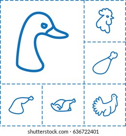 Poultry icon. set of 6 poultry outline icons such as goose, rooster, chicken, meat leg