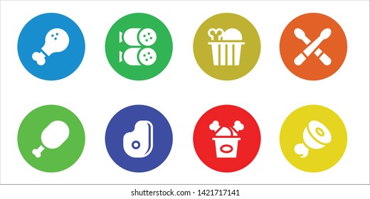poultry icon set. 8 filled poultry icons.  Simple modern icons about  - Chicken leg, Meat, Salami, Chicken, Fried chicken, Drumsticks
