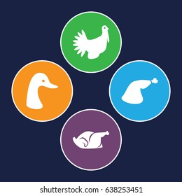 Poultry icons set. set of 4 poultry filled icons such as goose, chicken, meat leg