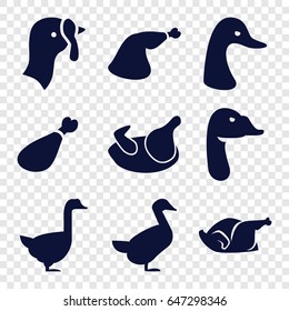 Poultry icons set. set of 9 poultry filled icons such as chicken, turkey, goose