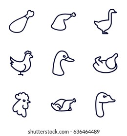 Poultry icons set. set of 9 poultry outline icons such as goose, rooster, chicken