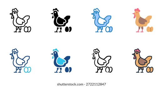 Los íconos de aves de corral establecen múltiples estilos de colección. Trazo editable 
