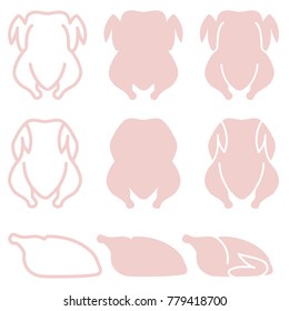 Poultry meat. Set of 9 simple vector monochrome image on a transparent background