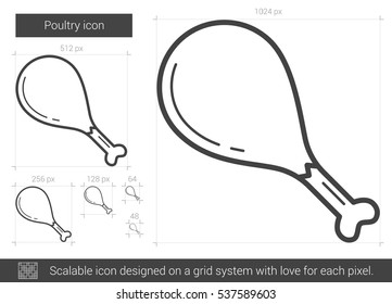 Poultry vector line icon isolated on white background. Poultry line icon for infographic, website or app. Scalable icon designed on a grid system.