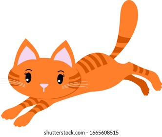 Pouncing ginger stripy cat. Cute orange kitten clear backed vector graphic illustration.