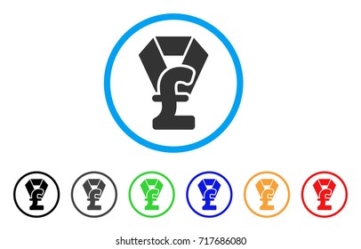 Pound Award rounded icon. Style is a flat pound award gray symbol inside light blue circle with black, gray, green, blue, red, orange color versions. Vector designed for web and software interfaces.