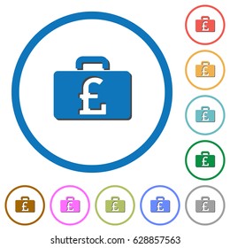 Pound bag flat color vector icons with shadows in round outlines on white background
