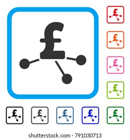 Pound Bank Branches icon. Flat grey pictogram symbol in a light blue rounded square. Black, gray, green, blue, red, orange color variants of Pound Bank Branches vector.
