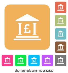 Pound bank office flat icons on rounded square vivid color backgrounds.