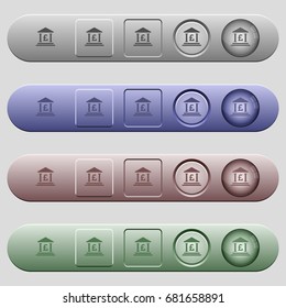 Pound bank office icons on rounded horizontal menu bars in different colors and button styles