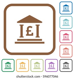 Pound bank office simple icons in color rounded square frames on white background