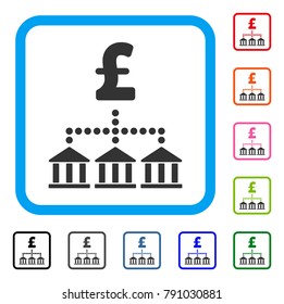 Pound Bank Scheme icon. Flat gray pictogram symbol in a light blue rounded rectangle. Black, gray, green, blue, red, orange color variants of Pound Bank Scheme vector.