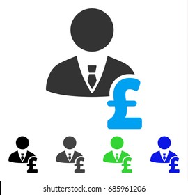 Pound Banker flat vector pictograph. Colored pound banker gray, black, blue, green pictogram variants. Flat icon style for graphic design.