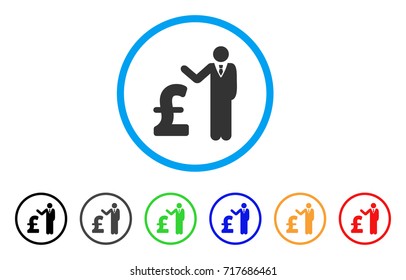 Pound Banker rounded icon. Style is a flat pound banker gray symbol inside light blue circle with black, gray, green, blue, red, orange variants. Vector designed for web and software interfaces.