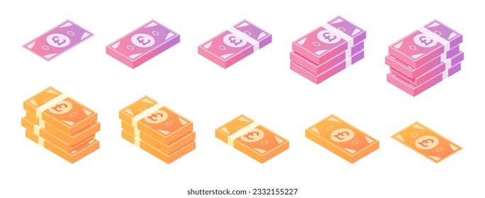 Pound Banknote Isometric Icon Set