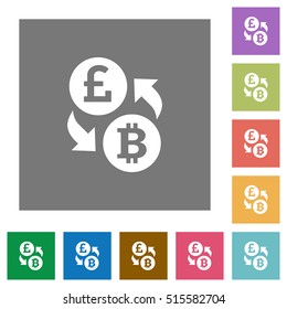 Pound Bitcoin exchange flat icons on simple color square background.