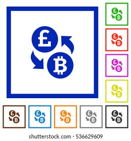 Pound Bitcoin flat color icons in square frames