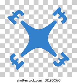 Pound Business Drone vector pictogram. Illustration style is a flat iconic cobalt symbol on a transparent background.