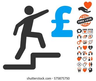 Pound Business Steps pictograph with bonus passion pictures. Vector illustration style is flat iconic elements for web design, app user interfaces.