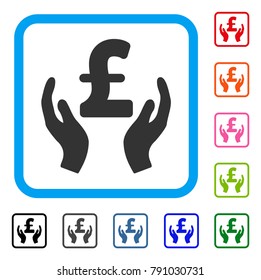Pound Care Hands icon. Flat gray pictogram symbol in a light blue rounded frame. Black, gray, green, blue, red, orange color versions of Pound Care Hands vector. Designed for web and software UI.