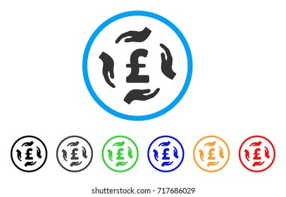 Pound Care Hands rounded icon. Style is a flat pound care hands grey symbol inside light blue circle with black, gray, green, blue, red, orange versions.