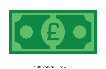 Pound cash money United Kingdom currency note in green color vector illustration. Pound bill, green currency bank note, cash and money symbol. Flat vector illustration.