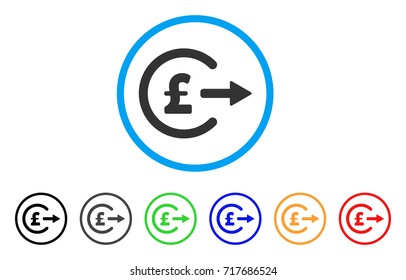 Pound Cash Out rounded icon. Style is a flat pound cash out grey symbol inside light blue circle with black, gray, green, blue, red, orange variants. Vector designed for web and software interfaces.