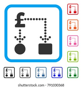 Pound Cashflow icon. Flat grey pictogram symbol in a light blue rounded squared frame. Black, gray, green, blue, red, orange color variants of Pound Cashflow vector. Designed for web and app UI.