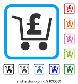 Pound Checkout icon. Flat grey iconic symbol inside a light blue rounded square. Black, gray, green, blue, red, orange color variants of Pound Checkout vector. Designed for web and software UI.