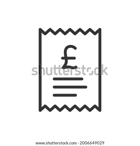 Pound checkout receipt icon line style. Bill, payment, invoice symbol concept isolated on white background. Vector illustration