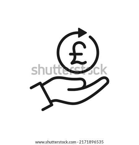 Pound in circular arrow on hand. Money transaction process icon line style isolated. Vector illustration