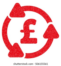 Pound Circulation grainy textured icon for overlay watermark stamps. Flat symbol with scratched texture. Dotted vector red ink rubber seal stamp with grunge design on a white background.