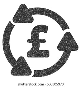 Pound Circulation grainy textured icon for overlay watermark stamps. Flat symbol with scratched texture. Dotted vector gray ink rubber seal stamp with grunge design on a white background.