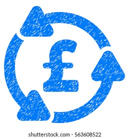 Pound Circulation grainy textured icon for overlay watermark stamps. Flat symbol with dirty texture. Dotted vector blue ink rubber seal stamp with grunge design on a white background.