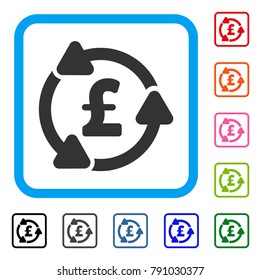 Pound Circulation icon. Flat grey iconic symbol inside a light blue rounded square. Black, gray, green, blue, red, orange color variants of Pound Circulation vector.